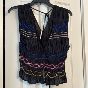 Free People Black Embroidered Crop Top